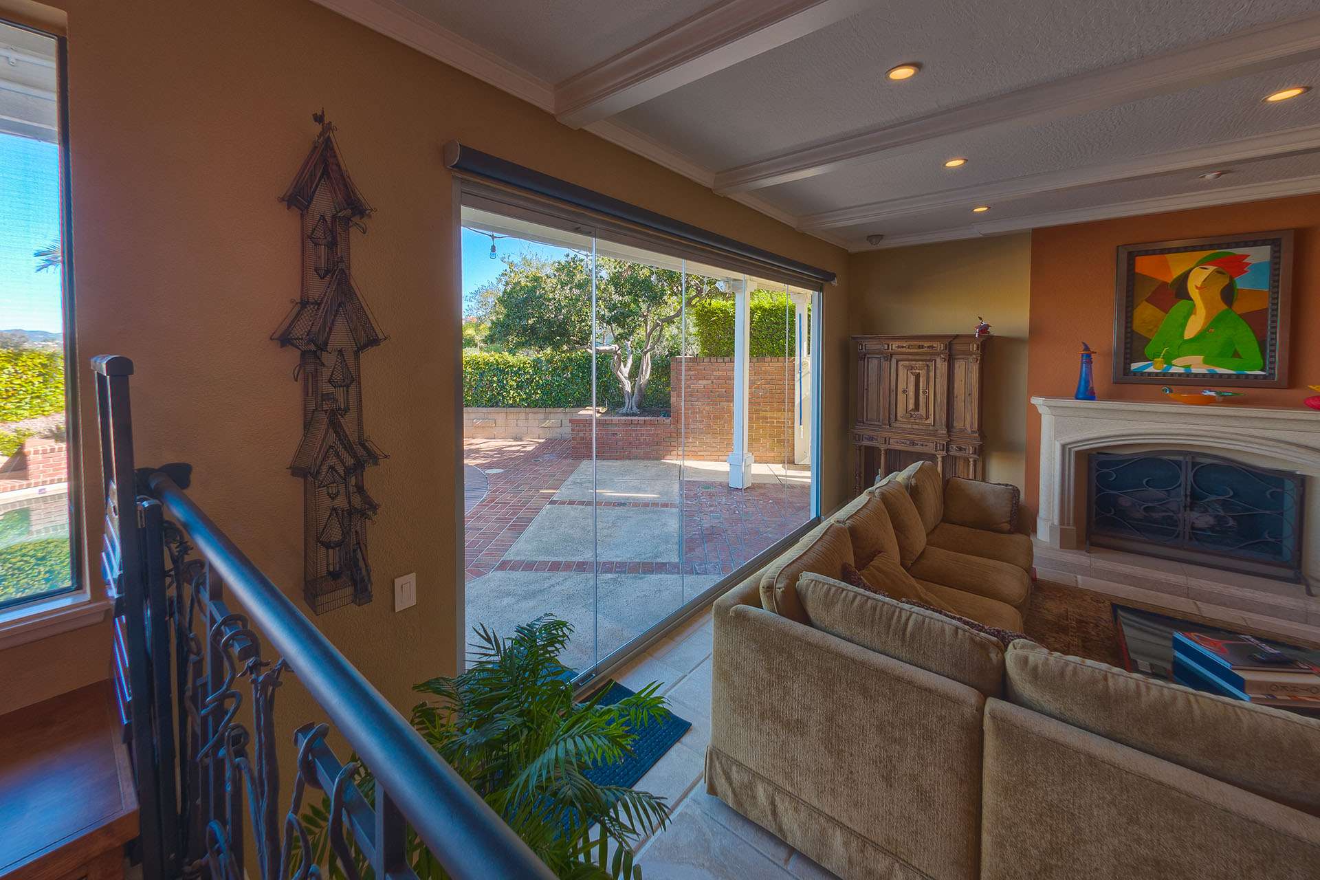 family room frameless glass